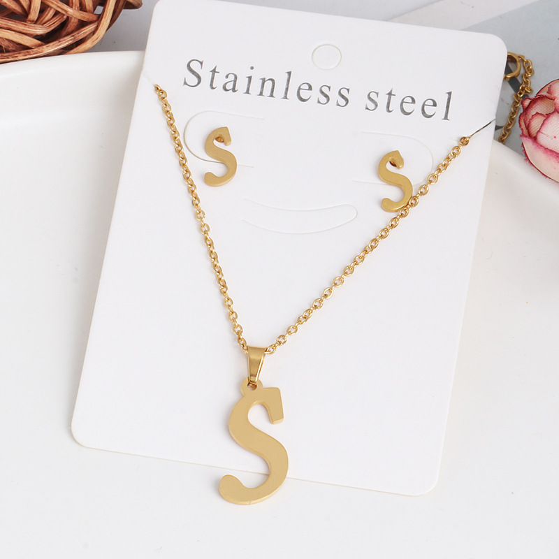 New Simple Letter Necklace Earrings Set Of 26 Letters Simple Creative Jewelry Stainless Steel display picture 11