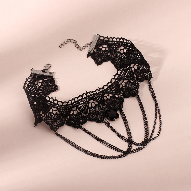 22g Weight Choker Classification 1 Piece Quantity Daily Occasion Acrylic, Lace Material Polka Dots, Tassel Pattern Women'S Gender Plating Design Style Style Style Polka Dots Tassel Arylic Lace Choker Wholesale 5