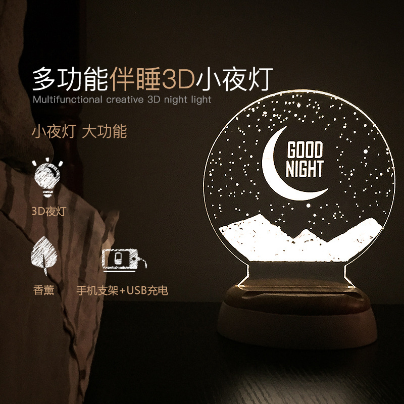originality multi-function 3D Nightlight Mobile support USB charge Aromatherapy Atmosphere lamp Air Purifier function