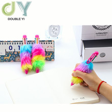 韩国文具创意彩色毛绒圆珠笔 按动塑料多色毛绒圆珠笔