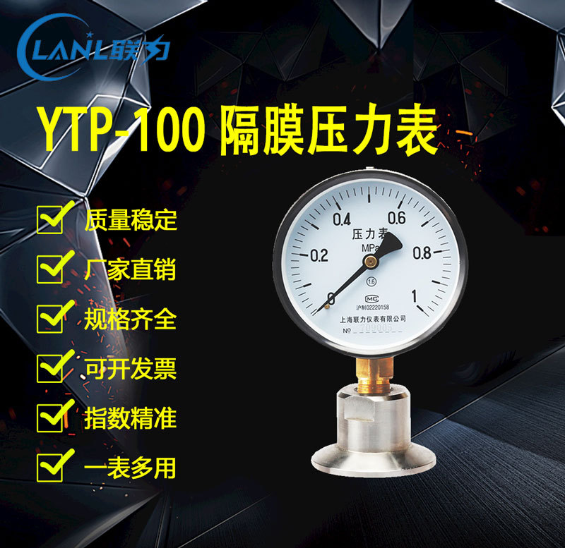 上海联力仪表YTP100精密隔膜压力表真空表规格齐全可定制质量保障