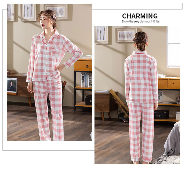 XNE-粉色格子开衫长袖套装-_10