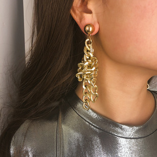 European and American exaggerated punk simple knot chain stud earrings personality geometric fashion metal earrings for women