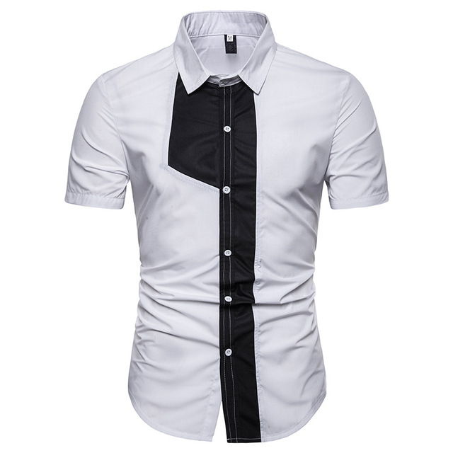 Fashion Design Men’s Short-sleeved Shirt Chest Colour Matching 