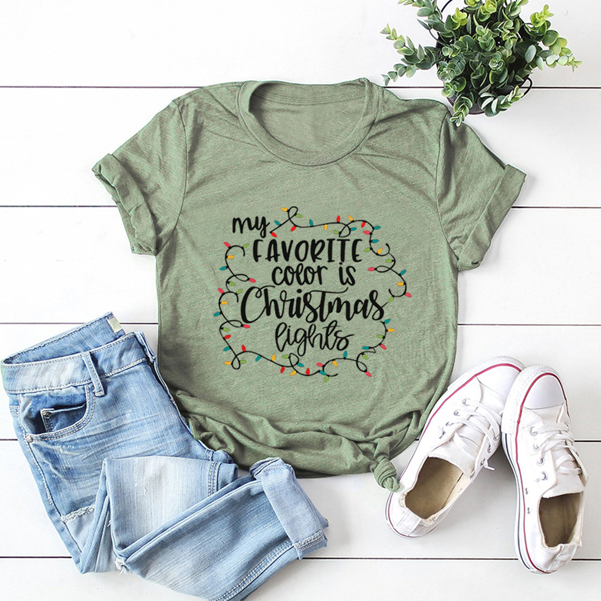 blusa de manga corta con estampado de letras Feliz Navidad NSSN383