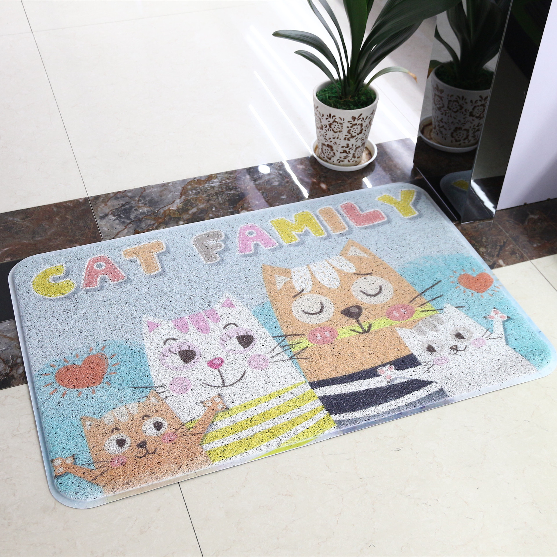 Predpražnik iz risanih PVC žičnih obročev za osnovno odstranjevanje prahu in protizdrsno preprogo se lahko uporablja kot reklamna podloga_voghion.com