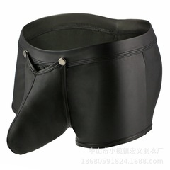 男士性感漆皮平角內褲四角仿皮低腰 歐美情趣內衣U凸設計一件代發