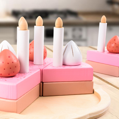 Children's Simulated Pink Birthday Cake Baby Play House Dessert Kitchen Cutout Wooden Educational Early Education Toy