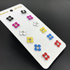 Fashionable colorful earrings flower-shaped, multicoloured spray paint, card holder, set, accessory, suitable for import, new collection, 6 pair