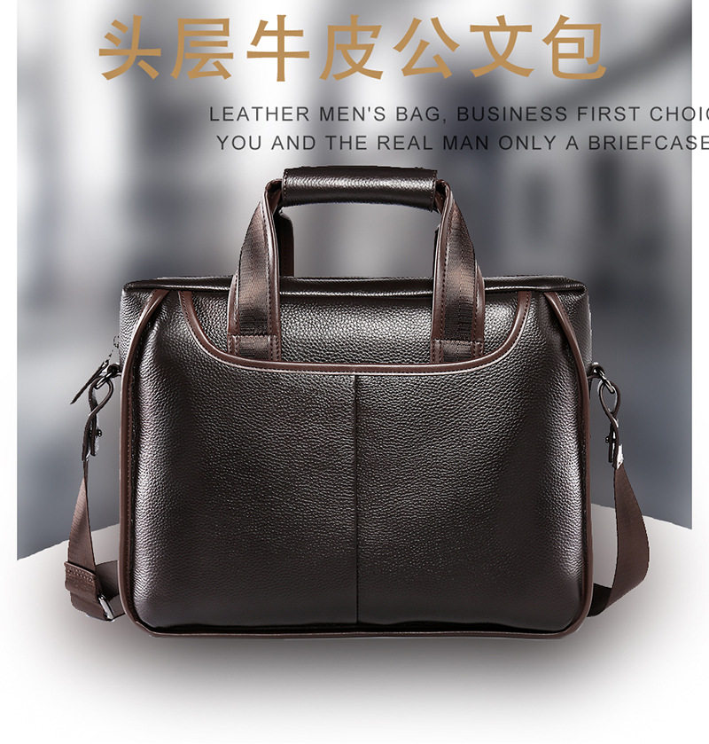 Túi đeo chéo nam da bò thật vân vải thiều, túi đeo vai ngang kiêm túi xách công sở 37×27×9 cm — Màu cà phê, Màu đen chi tiết 2