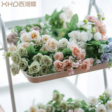 北欧10头春色小玫瑰仿真花花束塑料假花家居婚庆装饰花艺绢花批发