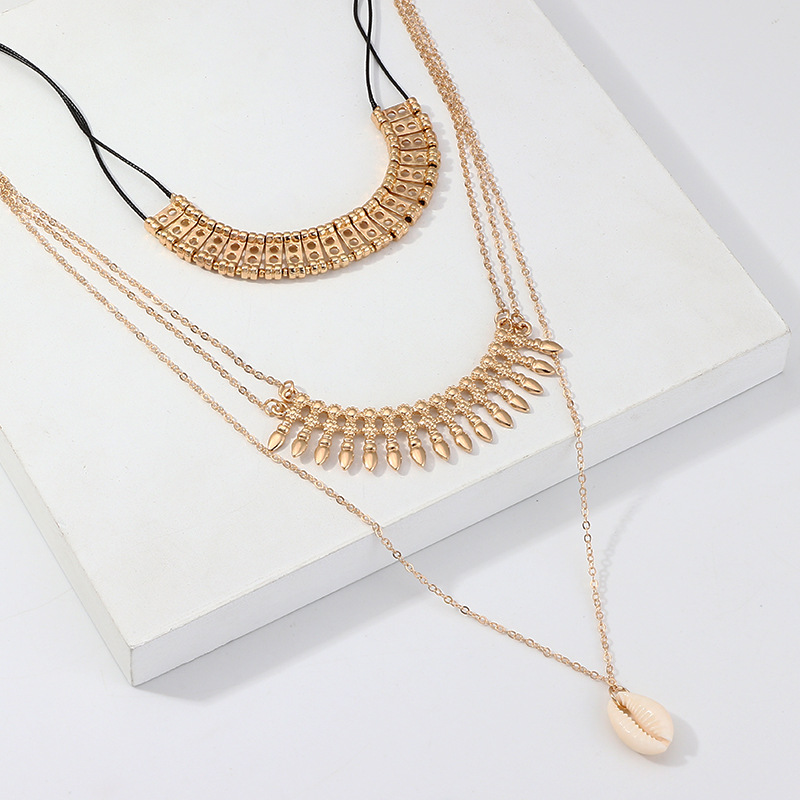 Fashion ethnic style alloy fringed shell necklace multilayer pendant NHNZ129516picture8