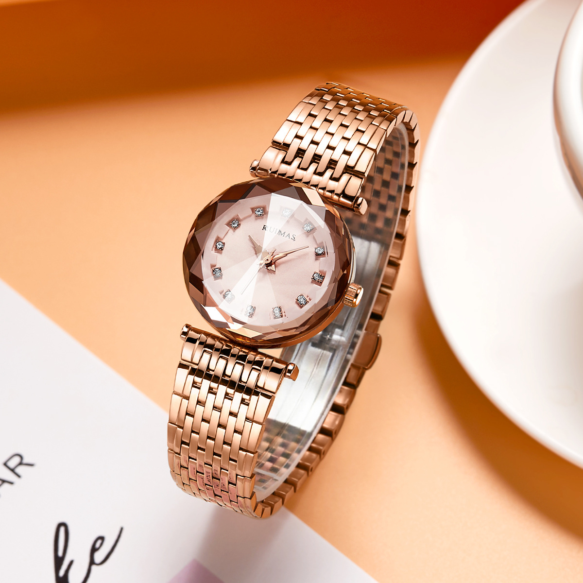 瑞马仕RUIMAS品牌时尚休闲石英表 watch 防水镶钻女士手表代发532
