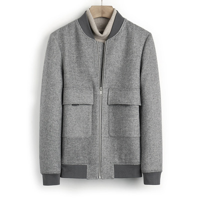 毛呢外套男夹克短款韩版修身立领秋装羊毛上衣工装夹克男批发供应