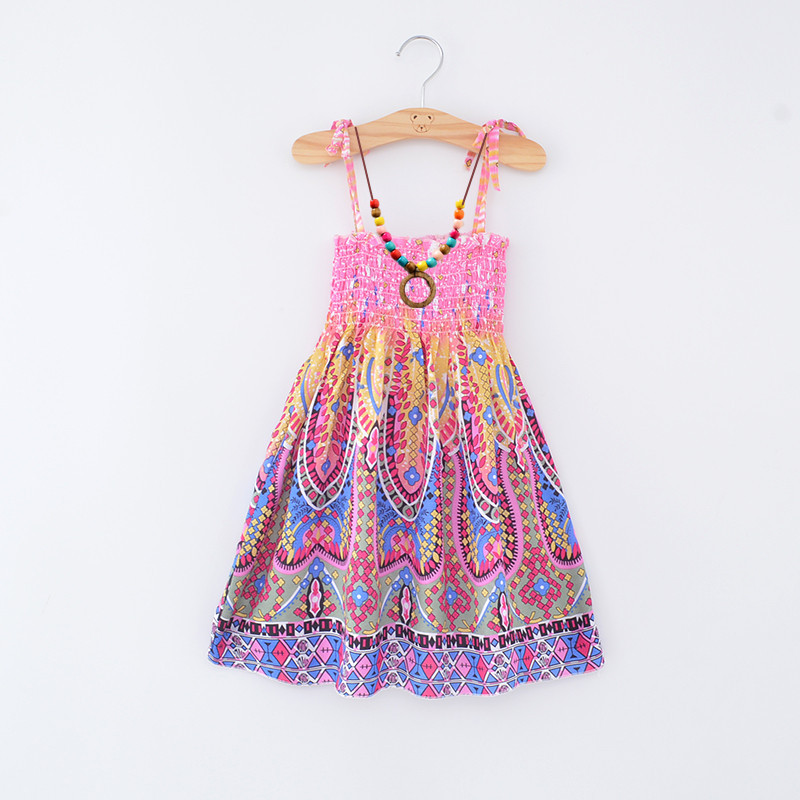 Girls beach skirt summer Korean Bohemian children's suspender beach skirt seaside holiday rayon silk