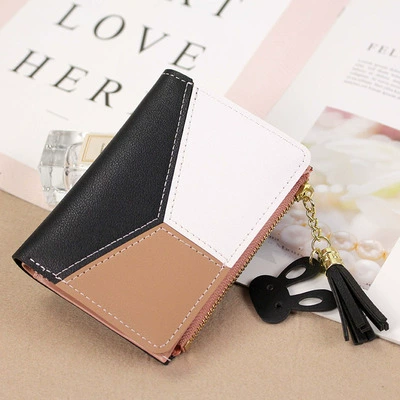 Short zipper wallet, Korean style, universal card holder, compact 12.4×9.6×2.1 cm