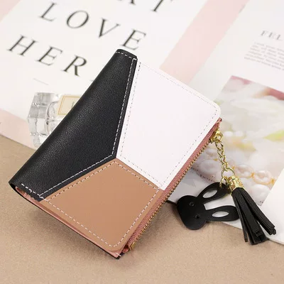 Short zipper wallet, Korean style, universal card holder, compact 12.4×9.6×2.1 cm