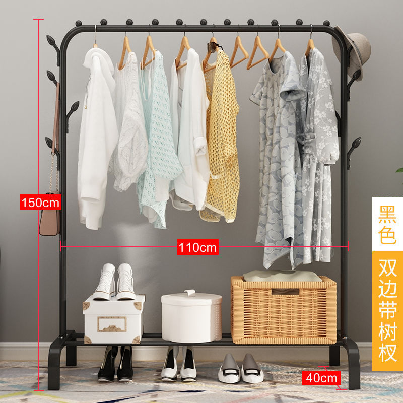 Multi-funcional piso perchero percha secado rack simple balcón interior a prueba de viento engrosada doble varilla ropa polo