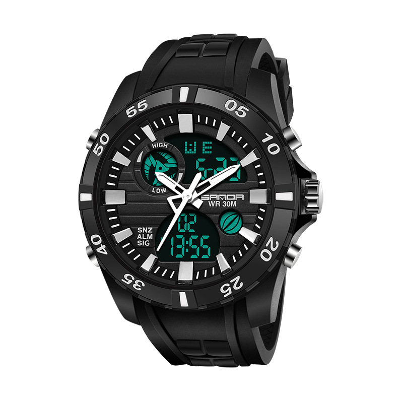 SANDA 791 impermeable multi-funcional deportes al aire libre reloj electrónico de cuarzo de los hombres reloj de doble movimiento