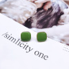 Square silver needle, green earrings, retro accessory, silver 925 sample, simple and elegant design, Korean style, wholesale