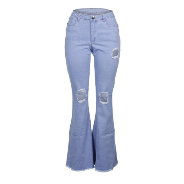 Women’s jeans Vintage hole solid color flare jeans pants