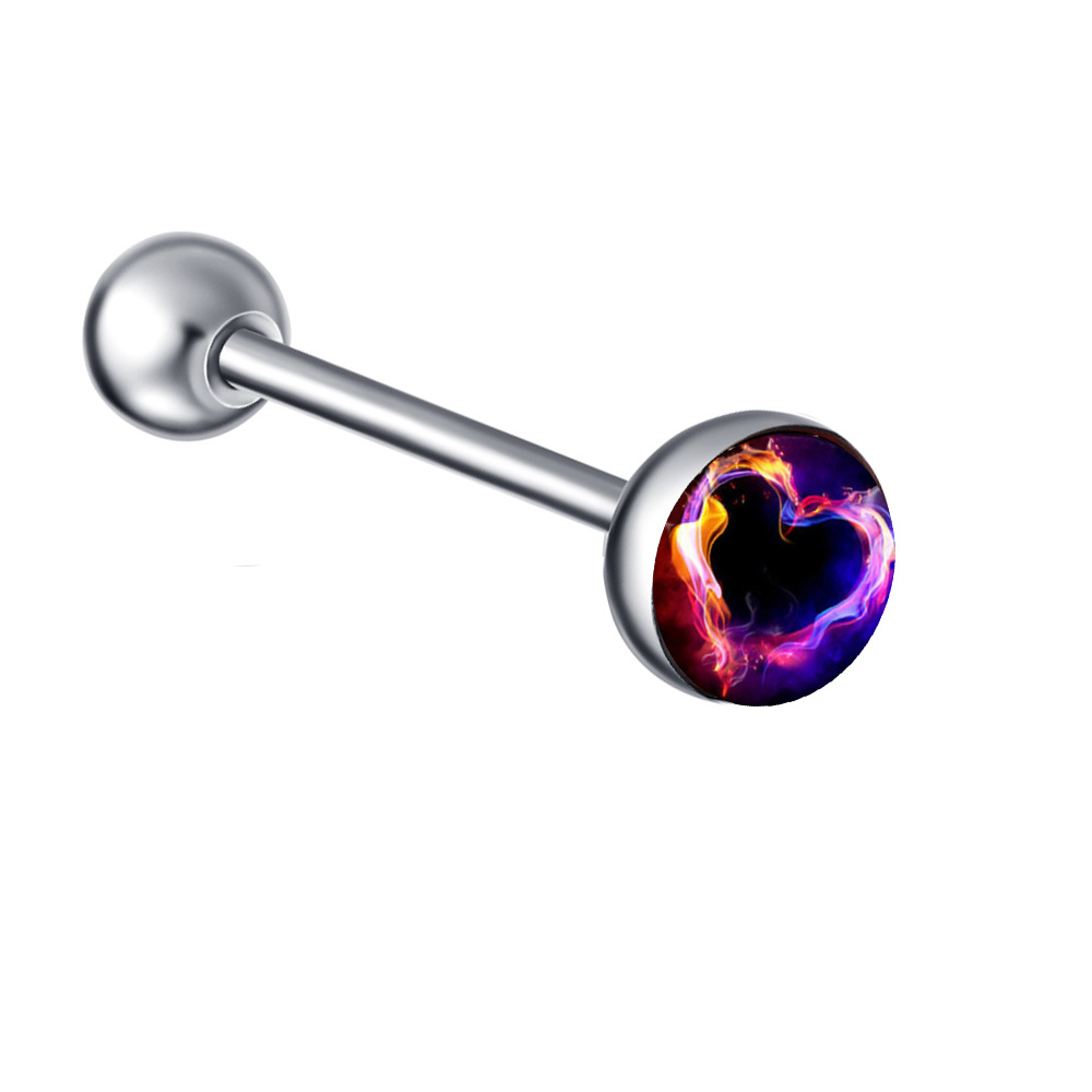 Steel Color LOGO Barbell Tongue Nail Stainless Steel Tongue Ring 16mm Length Piercing Jewelry detail image 12