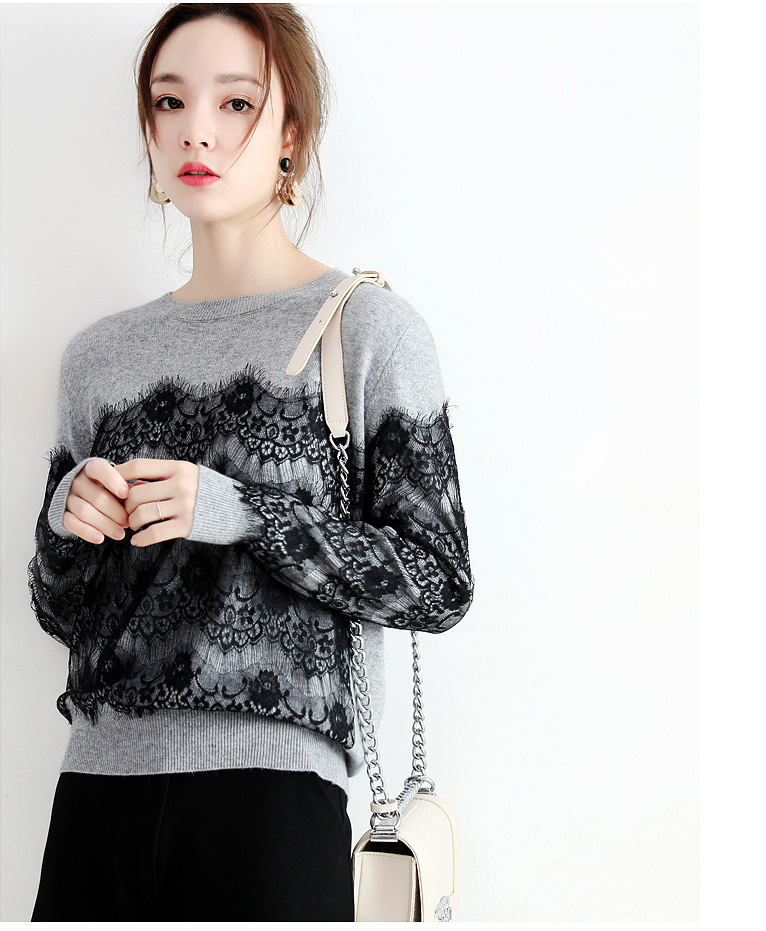 Elegant black lace woolen knitted winter sweater for eyelashes with…