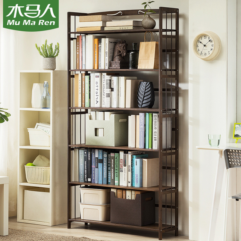 Simple bookshelf Bookcase to ground partition Shelf solid wood multi-storey desktop dormitory children student Combination cabinet