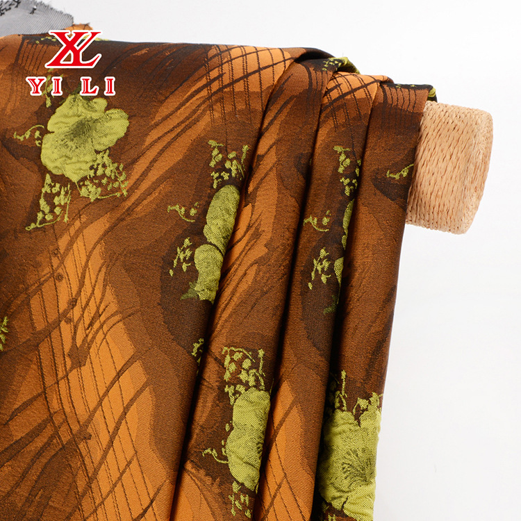 面料植物图案提花布批发 现代风女装面料 涤纶化纤服装面料