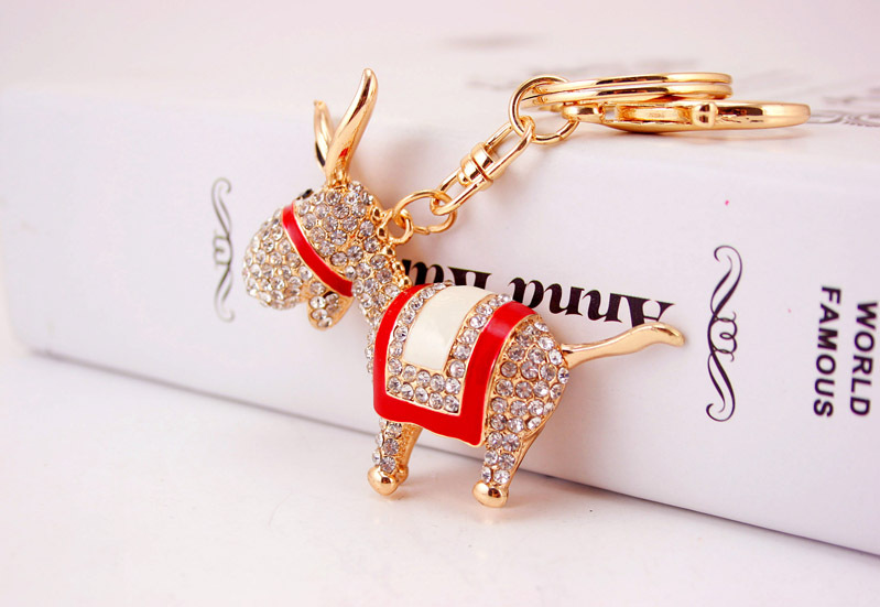 40g Weight Alloy, Metal Material Unisex Gender Pink, Red, Blue, Black Color Creative Cute Diamond Donkey Car Keychain 3