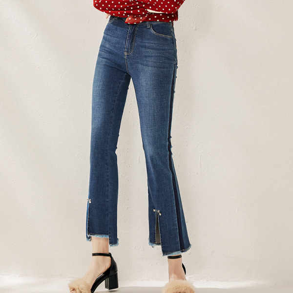 Autumn new fashion split color show thin jeans trend micro-pants 