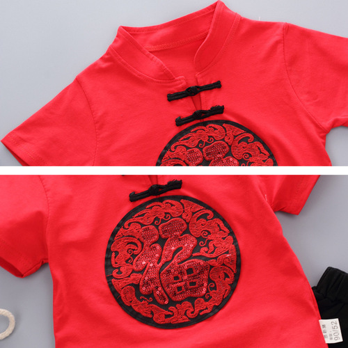  new baby Chinese style short-sleeved suit trendy children's summer clothes 3-year-old boys and girls summer clothes two-piece set