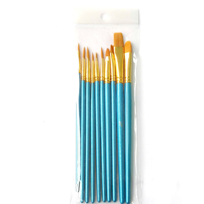 跨境厂家直销10支尼龙画笔套装尖头圆头绘画含勾线笔蓝色油画笔详情14