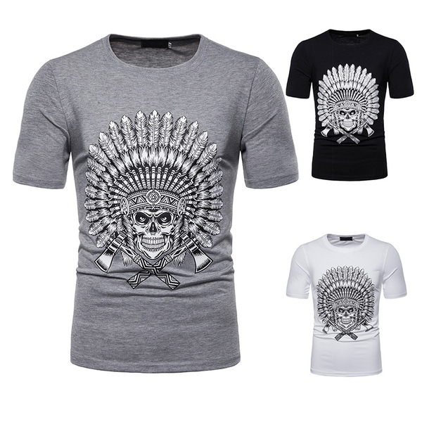Men’s Short-sleeved T-shirt Chest Fashion Indigenous Skull Printing