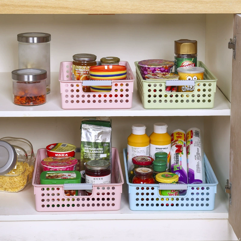 Rectangular plastic storage system, table storage basket