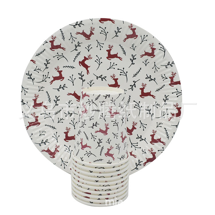 Disposable Tableware Paper Plate Fawn Christmas Paper Plate Paper Cup Paper Towel Christmas Tree Red Old Man