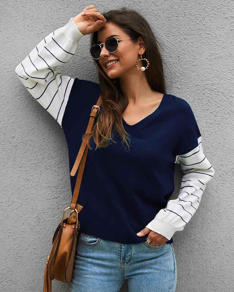 Original Design Grenz Überschreitende Europäische Und Amerikanische Damen Bekleidung  2019 Herbst Und Winter Langarm Pullover Kontrast Oberteil display picture 10