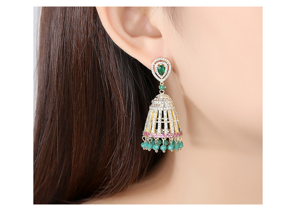 Nihaojewelry Fashion Hollow Bell Women's Copper Inlaid Zircon Stud Earrings Tassel Earrings display picture 3