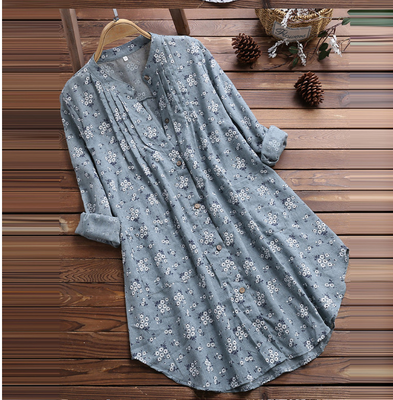 Women's Shirt V Neck Pleated Floral Print Long Sleeve Casual Blouse Blouse Style