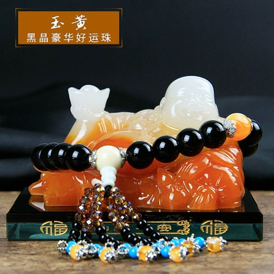 Car ornaments Buddha Statues Perfume Seat Safe - jade-yellow-black-crystal-buddha-beads
