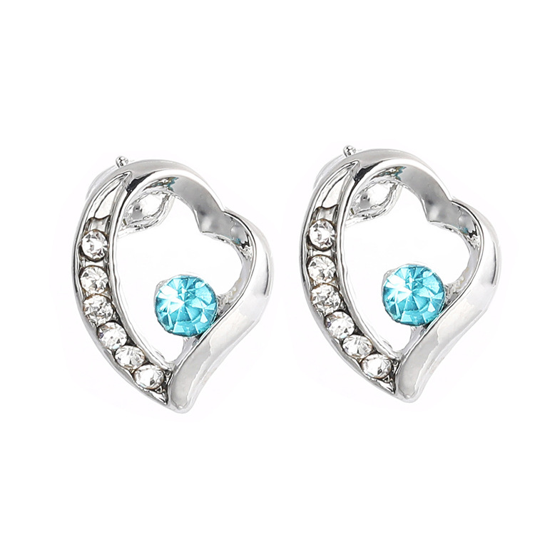 Heart Shape Women's Diamond Earrings Necklace Set - Alloy Gold PVD Pendant with Box Chain - Green Earrings Pair for Women detail image 14