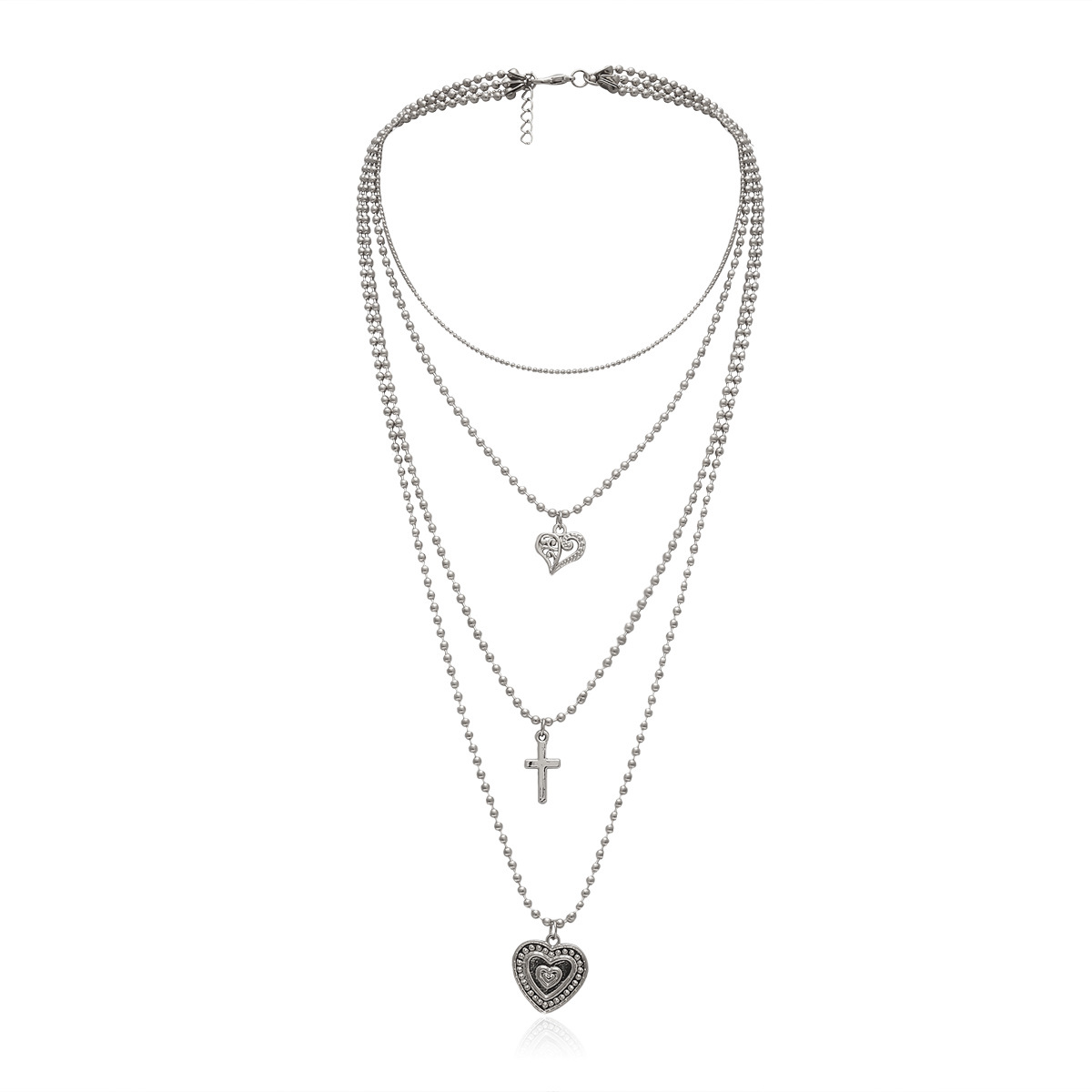 Geometric Multi-layer Temperament Item Female Round Bead Chain Heart-shaped Hollow Pendant Necklace display picture 5