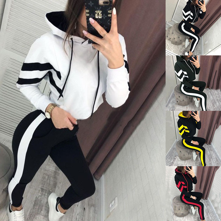 Hooded Cropped Sweatshirt 2-Piece Set NSMUZ72361