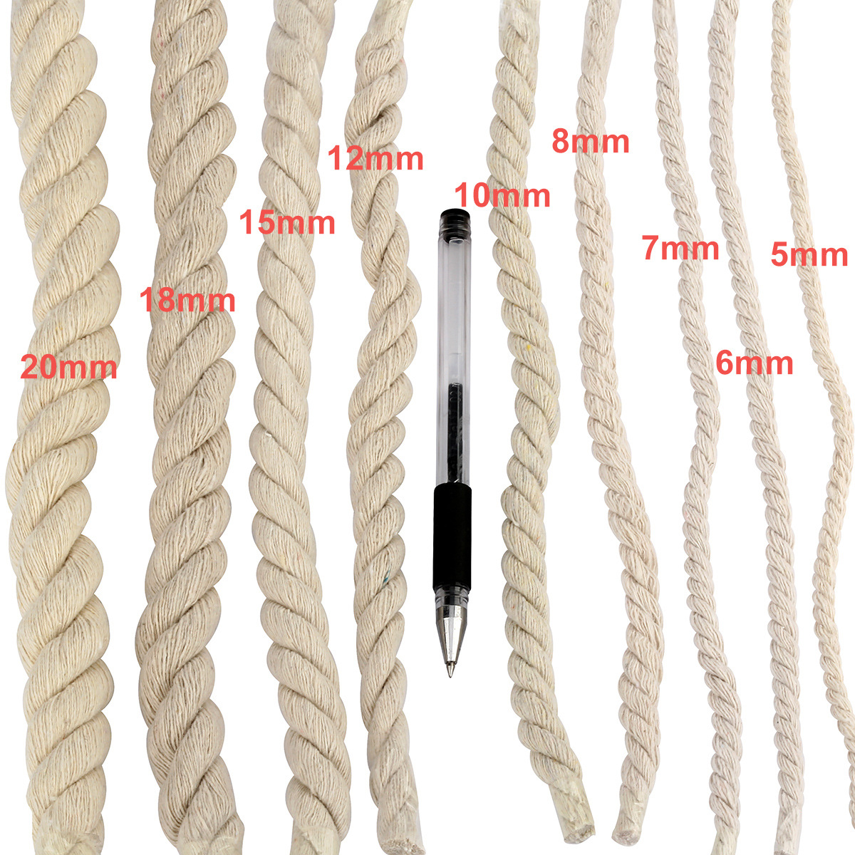 5-20mm black white Three shares Cotton rope Renovation Hand Tisheng Tied rope Three shares Twisted rope Cotton