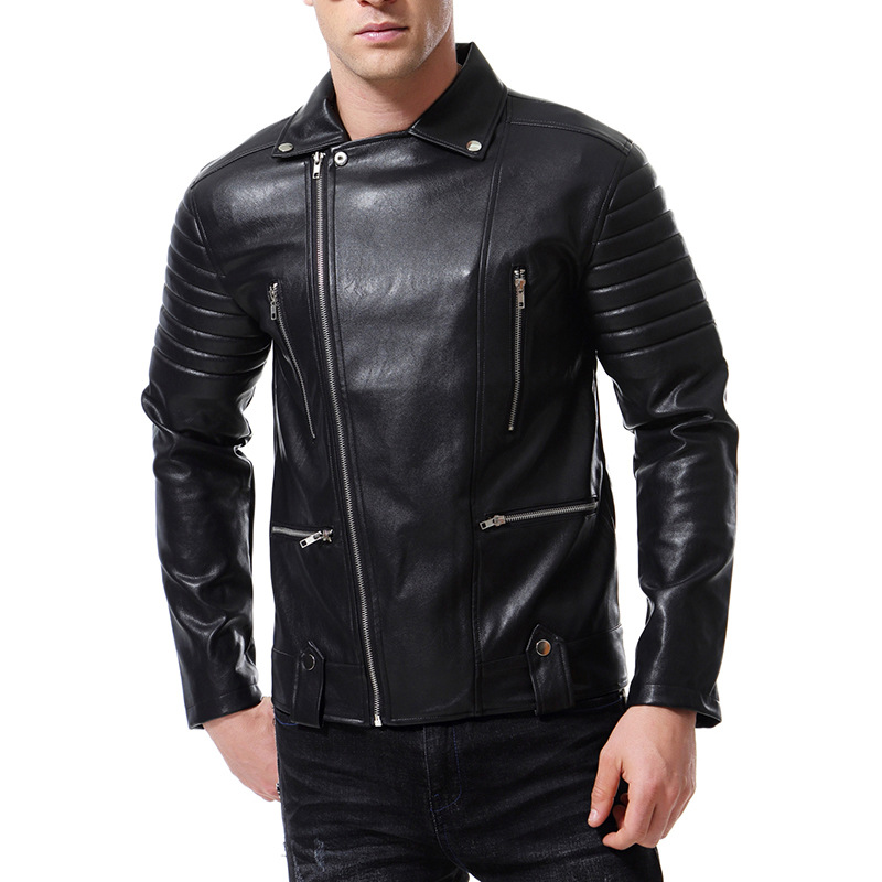 Men's Punk Motorcycle Leather Jacket With Multi Zip Detail_voghion.com