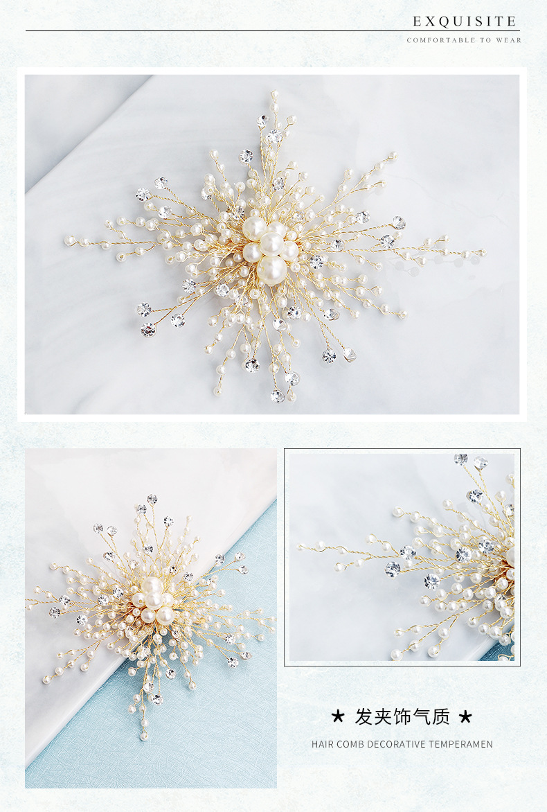 Bridal Hair Accessories Pearl Temperament Hair Clips Hand-set Diamonds Gold Edge Clip Wedding Headwear display picture 3