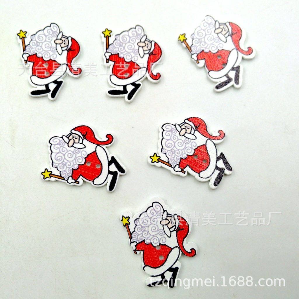13 fondo blanco pintado Navidad botones de madera lindo decorativo de madera de dibujos animados de Navidad