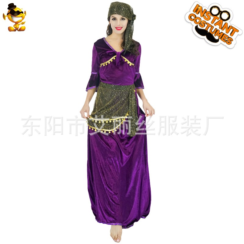 Adult Female Indian Princess Cosplay Costume Purple Fancy Dress Prom Party Dress Set