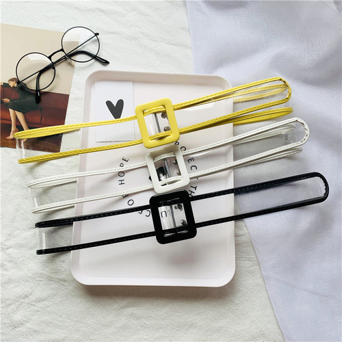 New transparent belt square buckle belt for women jelly PVC women's Korean all-match pants belt quick release
