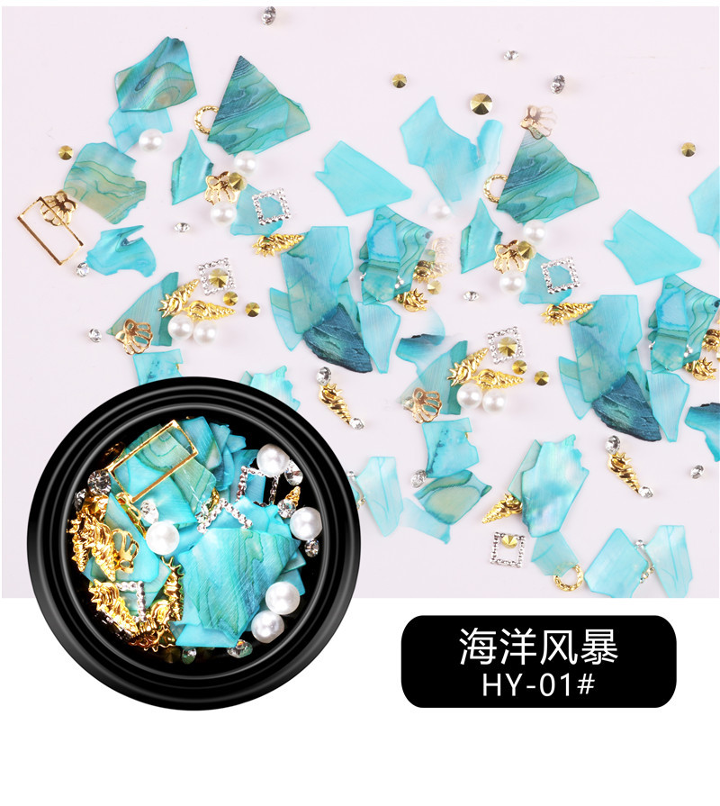 Suministro transfronterizo nuevo arte de uñas Tormenta marina arte de uñas remache de diamantes pieza de concha de perla decoraciones mixtas al por mayor